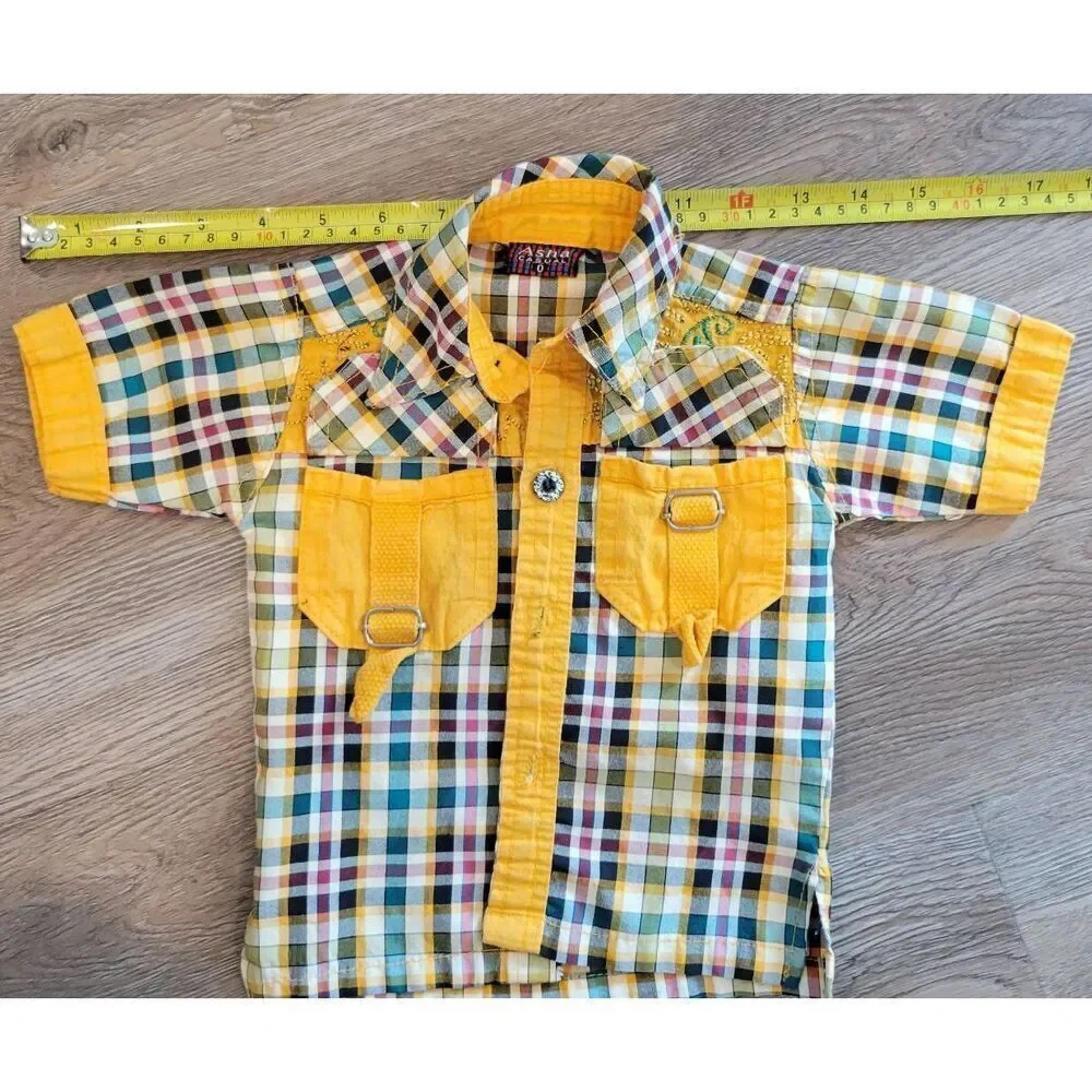 Vintage boys shirt retro plaid western small 12m